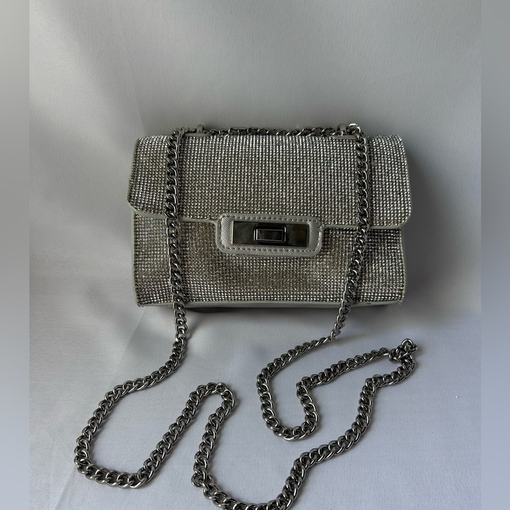 Steve Madden Wonders Diamante Cross Body Bag In Silver